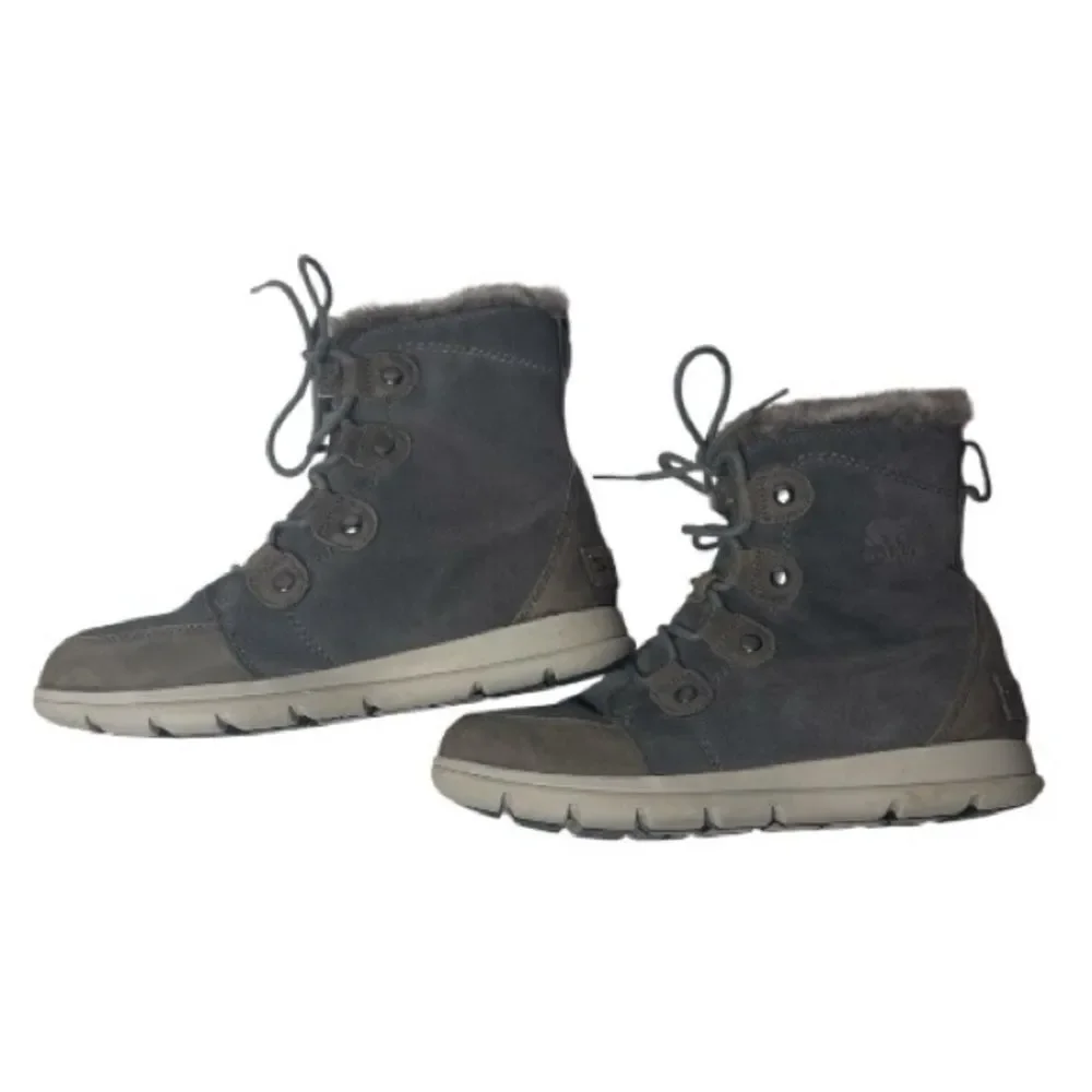 Sorel Women’s Explorer Joan Suede Waterproof Boots In Quarry Grey. Size 10.